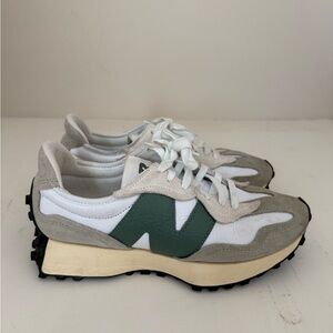 New Balance White & Green 327 Casual Sneakers